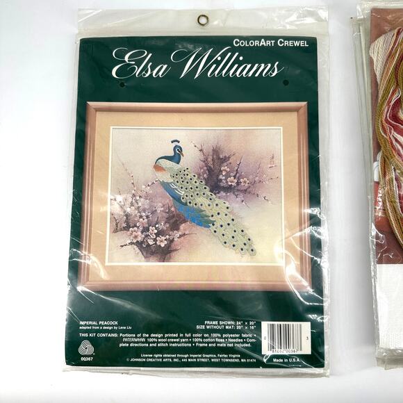 Bundle of 3 Elsa Williams Crewel Embroidery Kits – Peacock, Roses, Still Life - Picture 2 of 7
